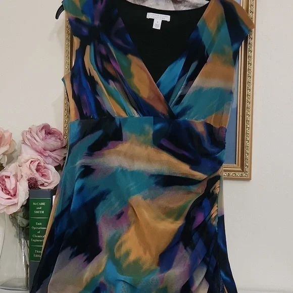 Multicolor Abstract Retro Women's Dress Size 8 Watercolor Unique Vintage - Picture 6 of 12